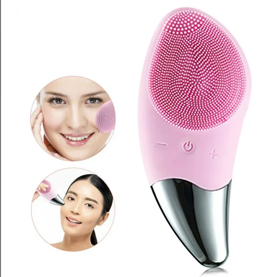 Elektromos szilikon arctisztító készülék, arcmasszírozó - Rózsaszín